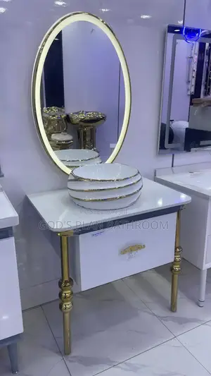 Standing Gold Counter Basin With Led Mirror