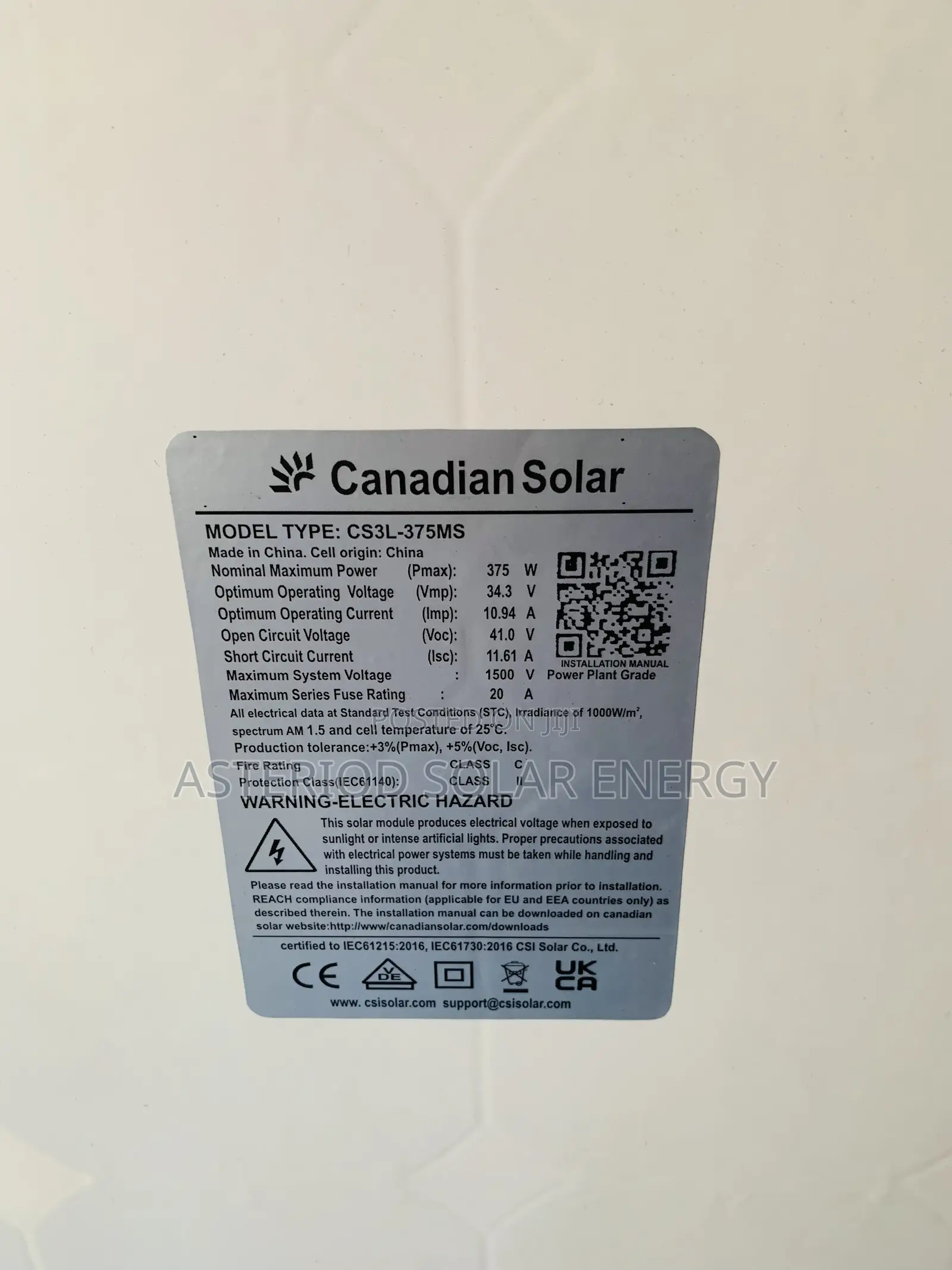 375watts 96cells Canadian Solar Panel (Black)
