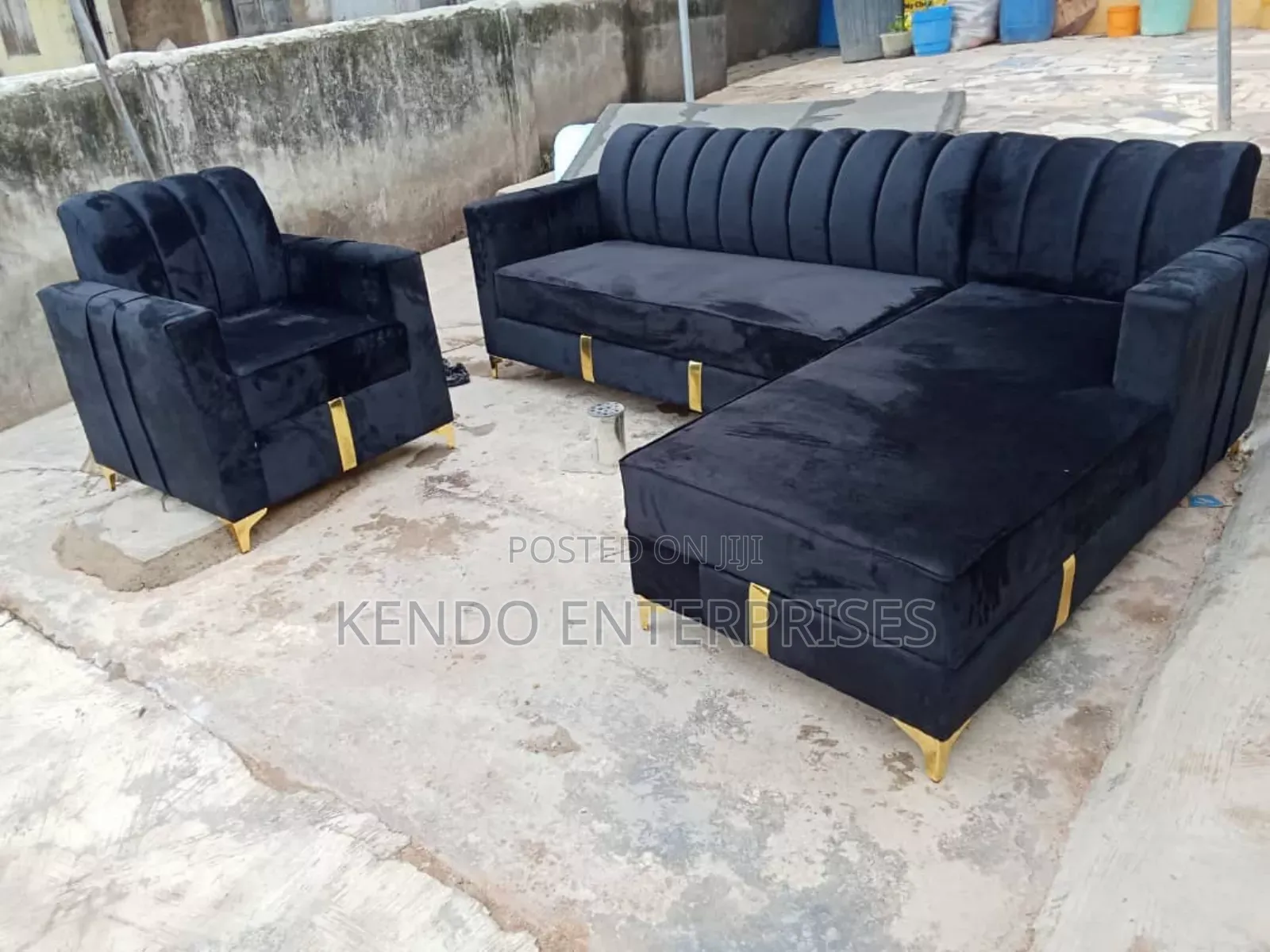Black Sofa L Shape Set Chairs