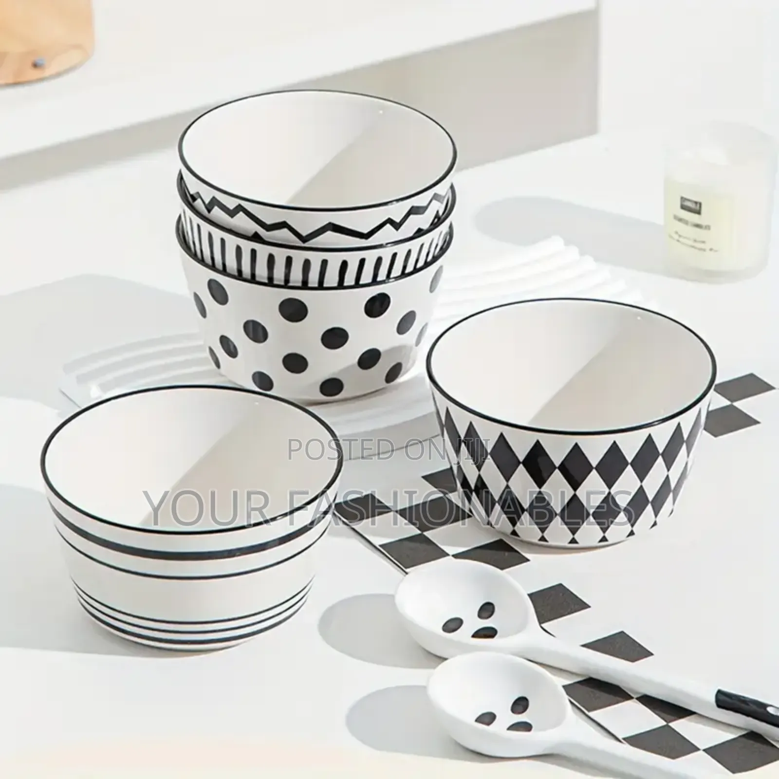 High Quality Set Of Geometric Ceramic Bowls ( 5 Pieces)