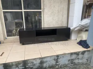 6ft Black Modern Tv Shelf With Doors