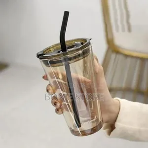 Big Size Glass Coffee Tumbler With Straw and Lid Sealed Carry On