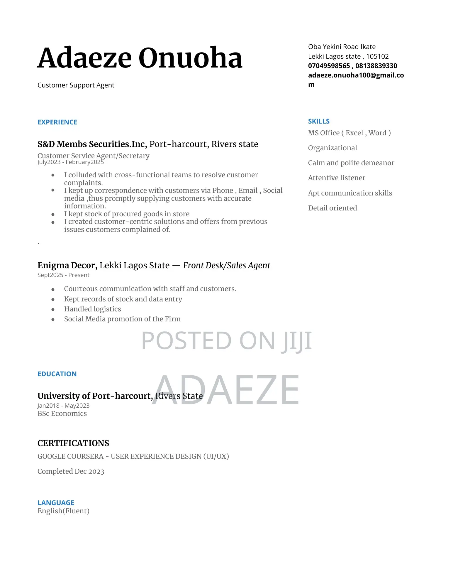 Sales Telemarketing CV