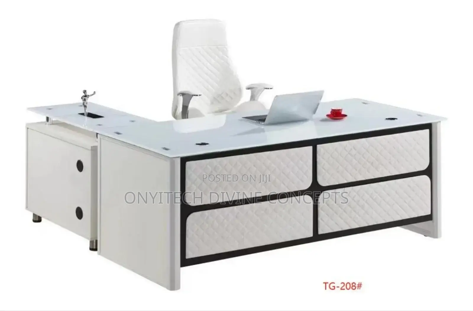 Office Executive Glass Table L Shape White Tg