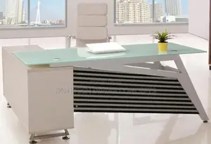 Office Executive Glass Table L Shape White Tg