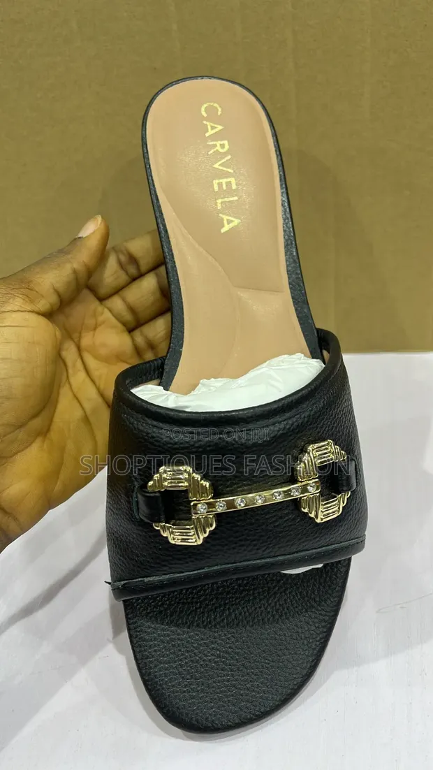 Original Carvela Poise Mule Black Leather Flat Slippers in