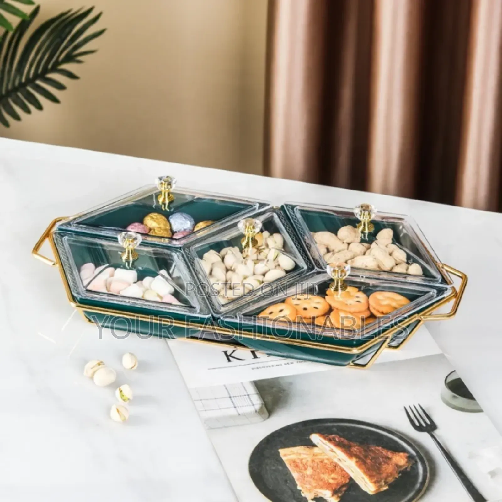 Luxury Ceramic Prismatic Serving Tray ( 5 PCS Compartment) Snacks Bowl