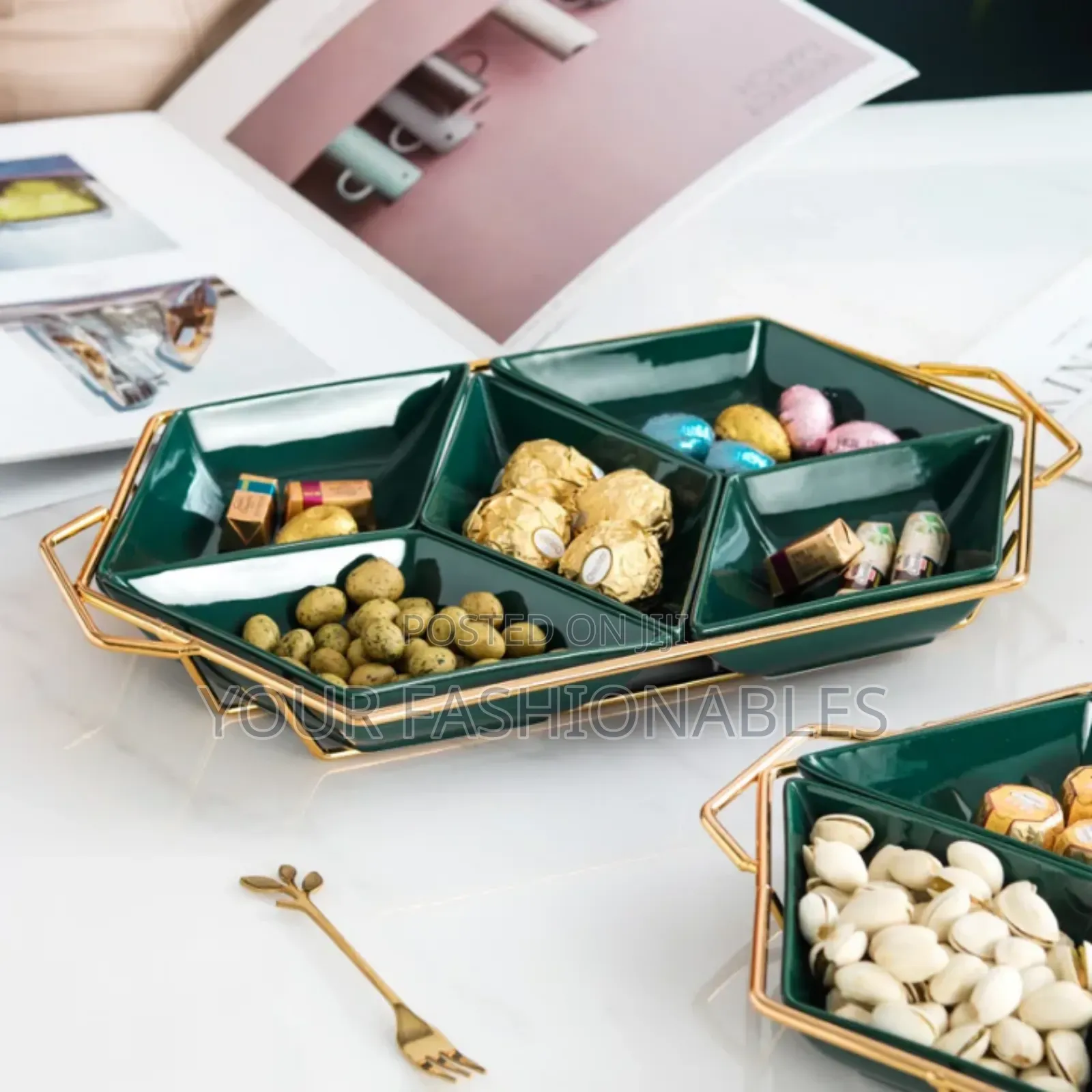 Luxury Ceramic Prismatic Serving Tray ( 5 PCS Compartment) Snacks Bowl