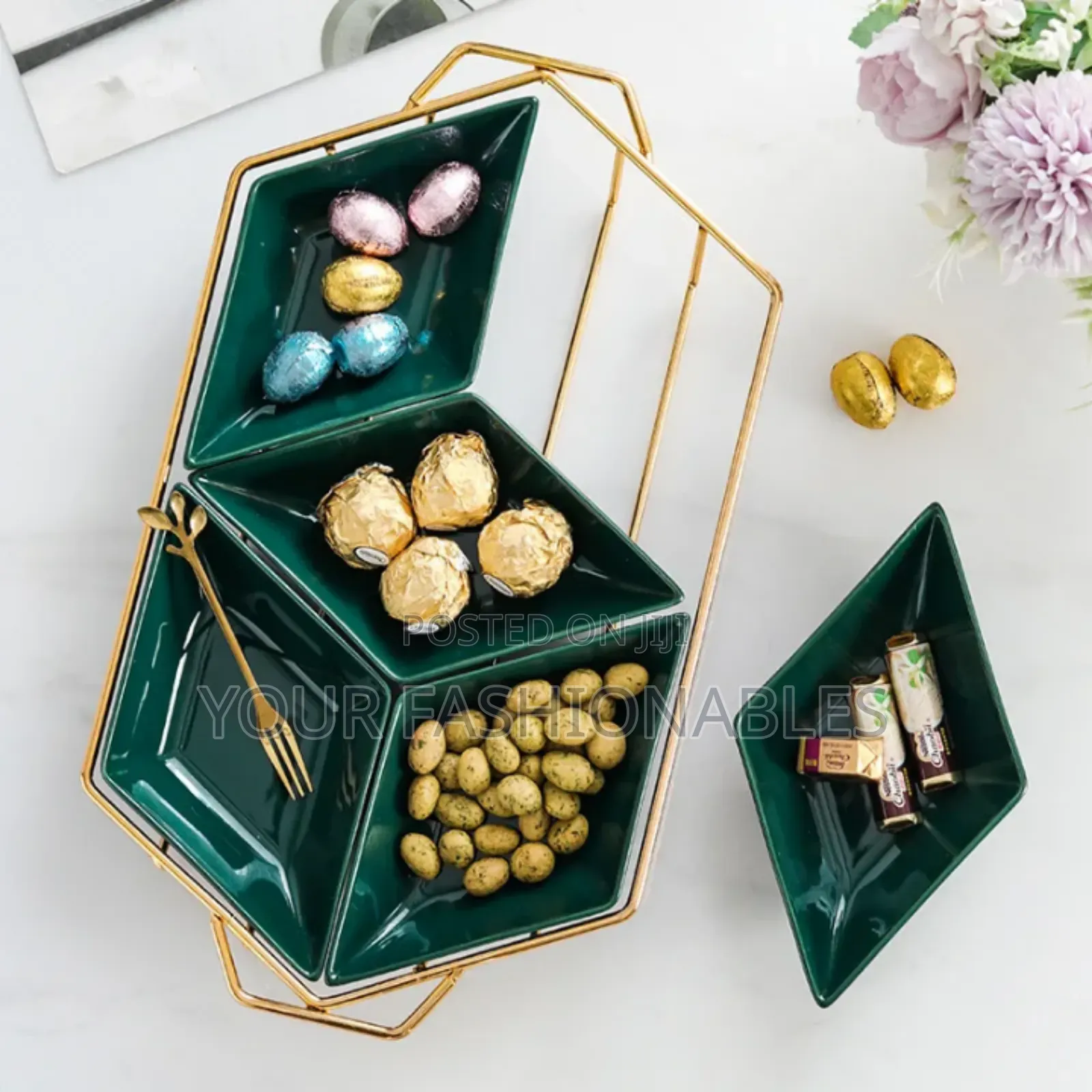 Luxury Ceramic Prismatic Serving Tray ( 5 PCS Compartment) Snacks Bowl