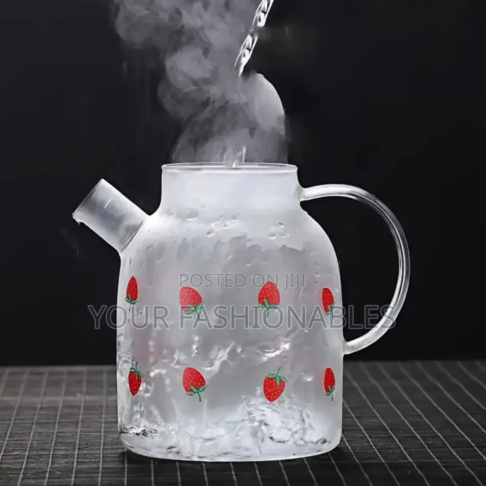 Large Borosilicate Glass Strawberry Teapot and Jug