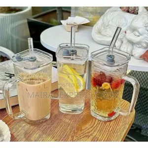 2pcs 250ml/8.5oz Clear Glass Straw Cup,