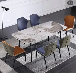 Pin Leg Marble Top With 6 Seater Is Available as Seen