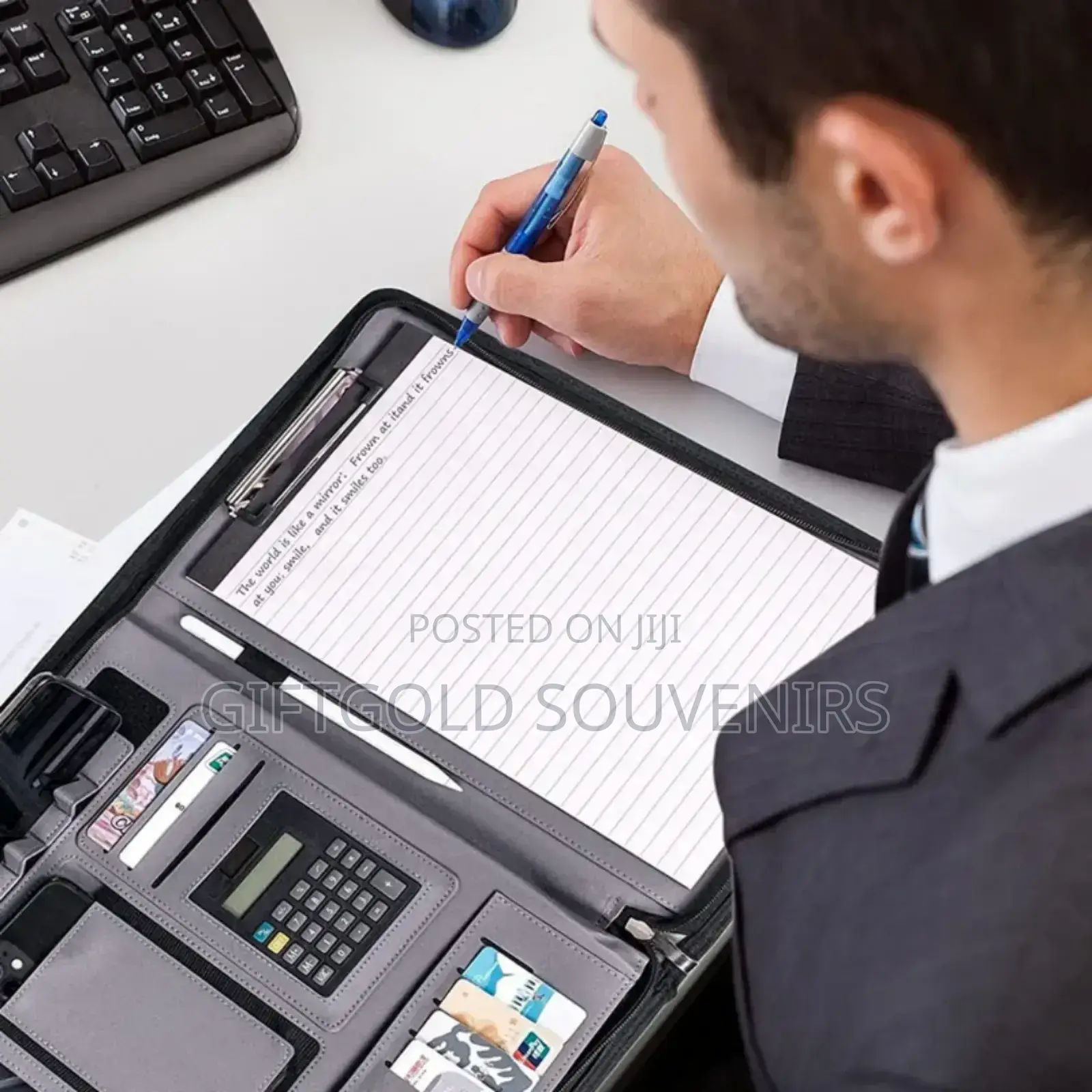 A4 Leather Multi-Pocket Document Folder With Calculator
