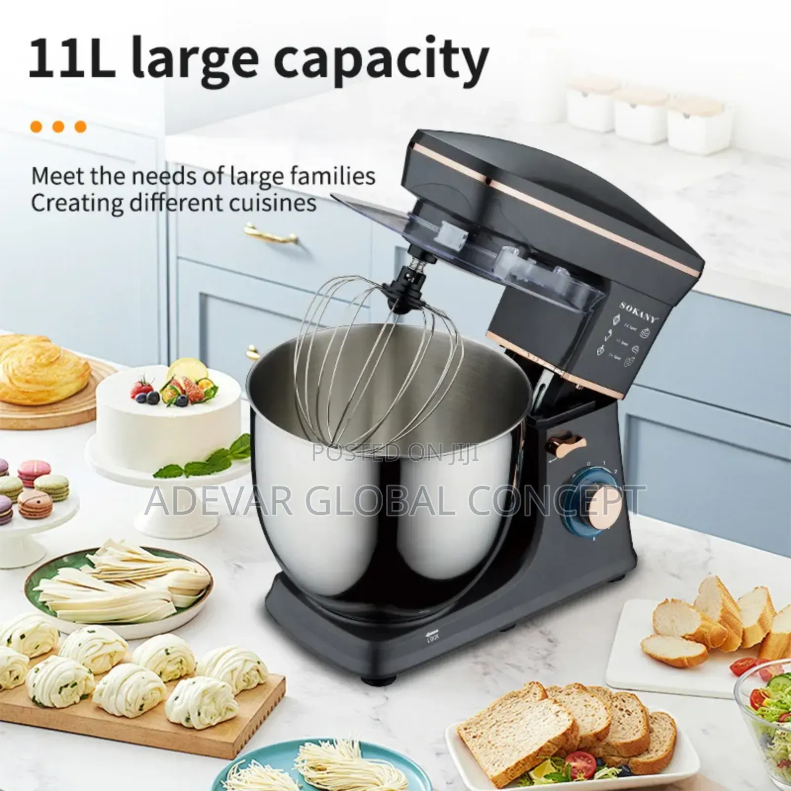 Sokany Stand Mixer With 6 Speeds 11l Capacity and Pulse Function