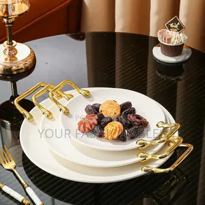 White and Gold Platter Ceramic Serving Plate ( Large Size)