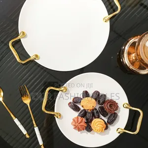 White and Gold Platter Ceramic Serving Plate ( Large Size)