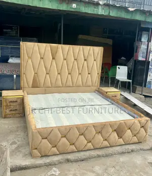 Precisely Constructed 6 by 6 Upholstery HDF Wooden Bedframe Set
