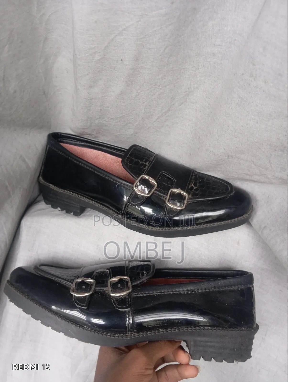 Black Leather Monk Strap Loafers.