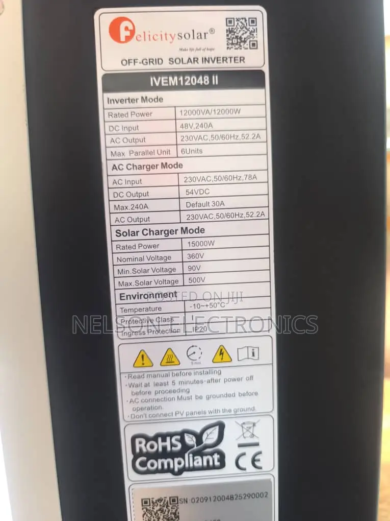 Felicity 12kva Hybrid With 240a MPPT Charge Controller 48volt