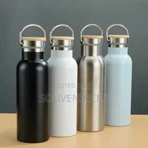 Stainless Steel Vacuum Water Bottle With Handle and Bamboo Leak Proof