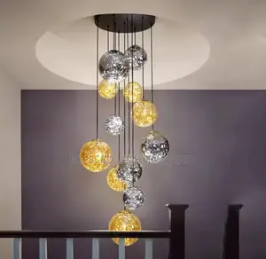 Luxury Modern Gold and Black Shaded Glass Living Room, Staircase Light