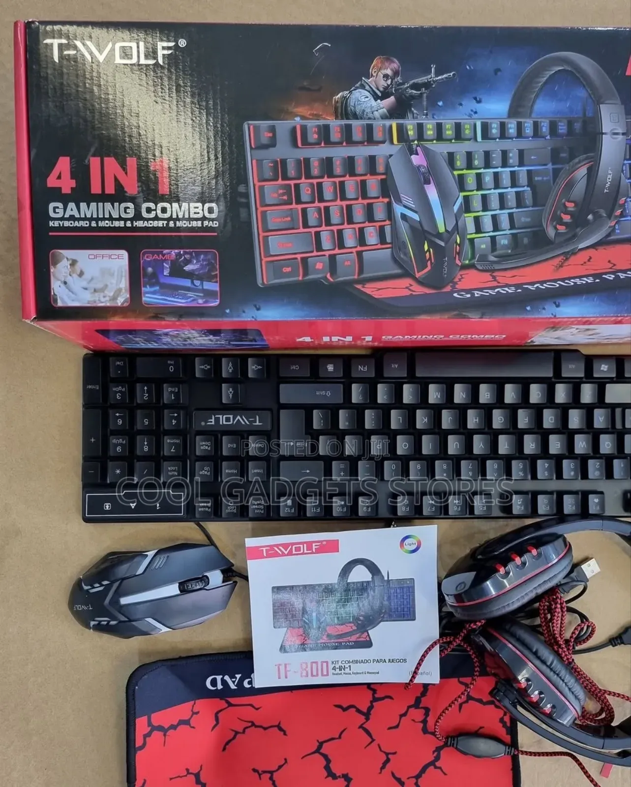 T-Wolf 4-in-1 Gaming Combo Set Backlit Led Keyboard, Mouse, Headset