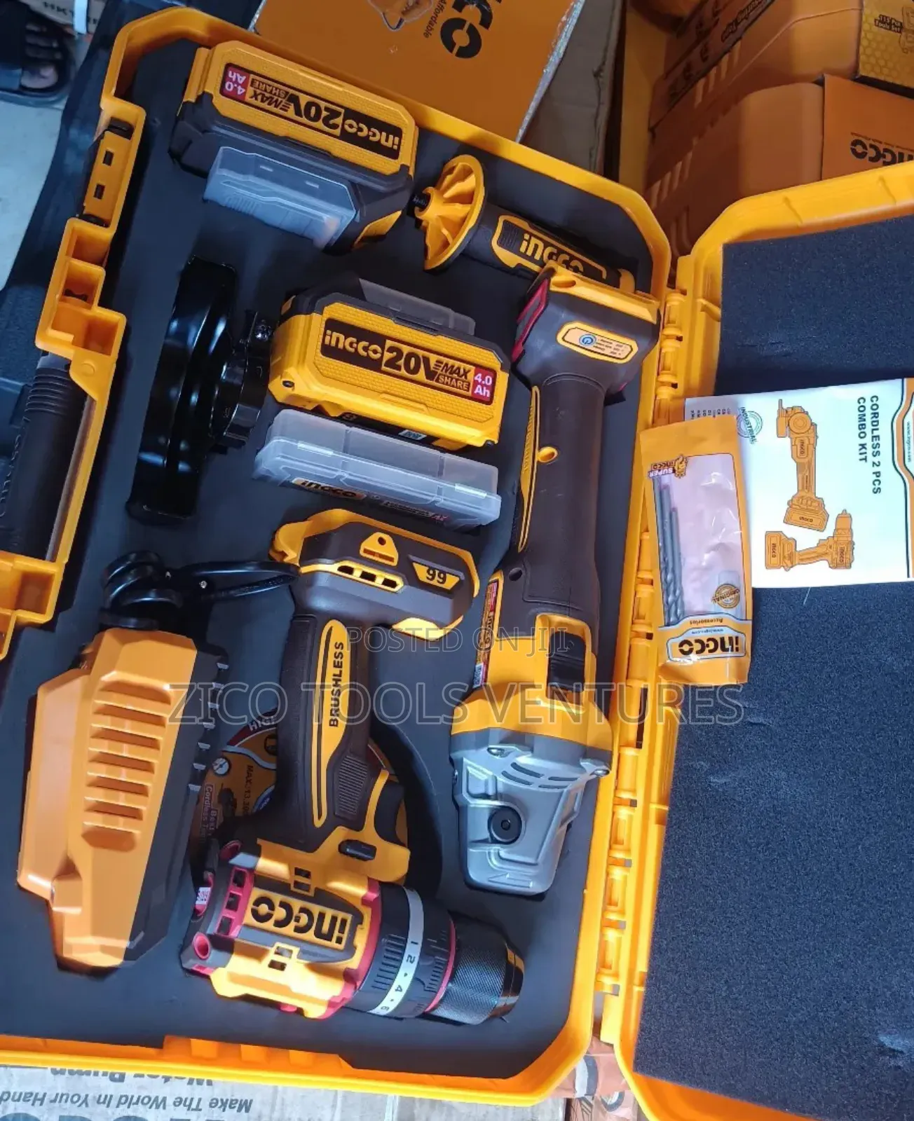 Ingco Cordless Drill and Cordless Grinder Combo Kit 20v,4ah