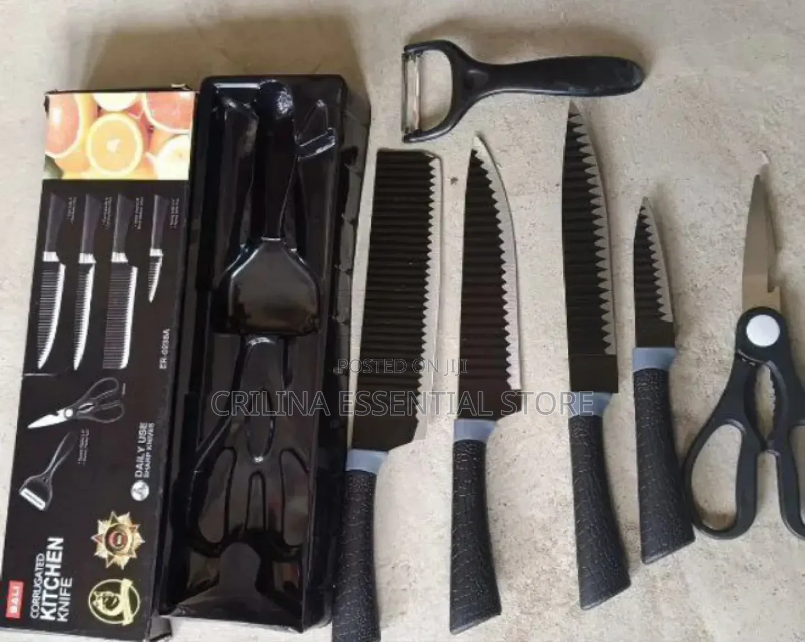 6pcs Black Corrugated Knives