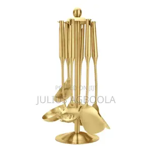 Quality 7pcs 304 Stainless Steel Golden Cooking Spoon Set 