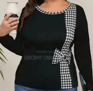 Mid - Year Promo: New Black With Hounstooth Patch Blouse. Size 3xl.