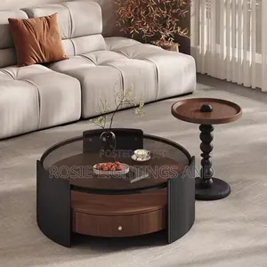Luxury Wooden Center With Top Glass ,Side Stool Drawer