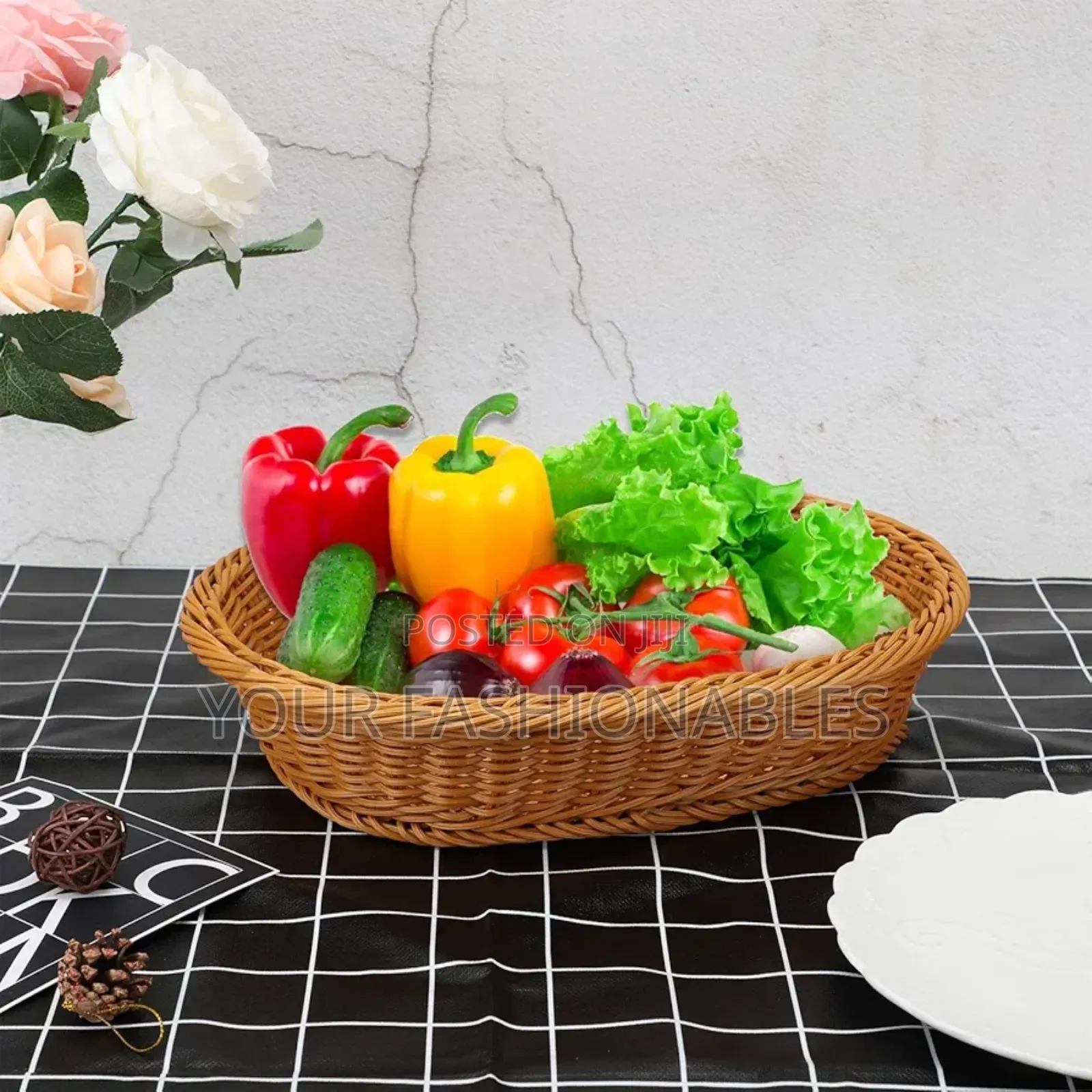 Oval Wicker Fruit Basket for Pastries and Vegetables