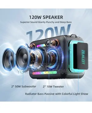 Zealot 120w Bluetooth Speaker, Wireless Speakers Ipx6 Waterproof.