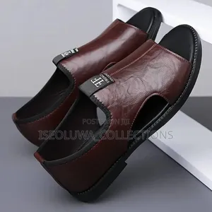 Men’S Open-Toe Leather Slip-on Sandals – Casual Comfort Footwear