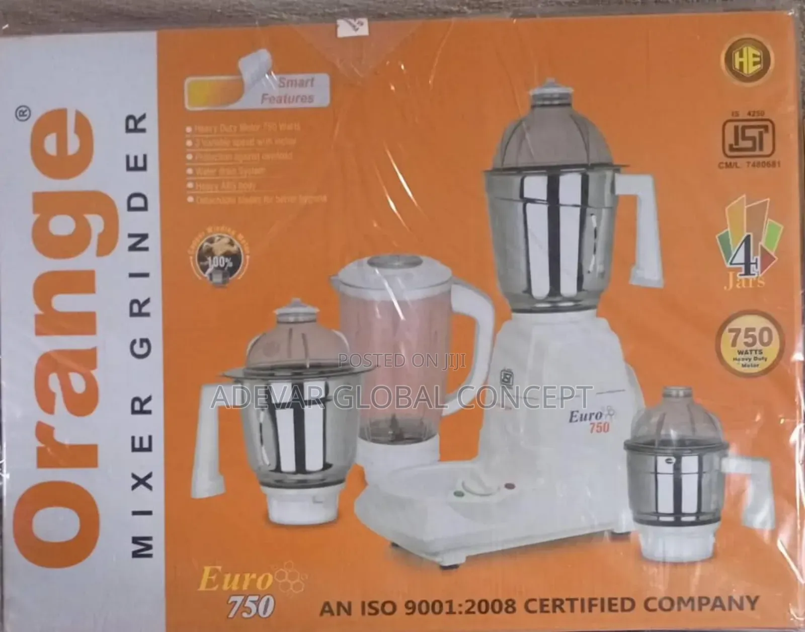 4 Jars Orange Mixer Grinder Blender - 750 Watts