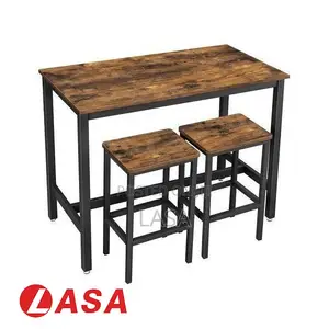 Canteen Bar Table With 2 Stools Dining Kitchen Counter