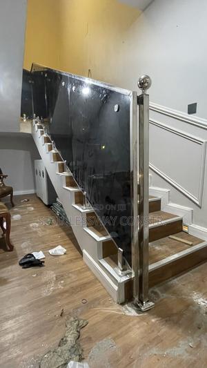Dark Grey Glass Railing With Stainless Top Rail - StainlessWay Constr ...