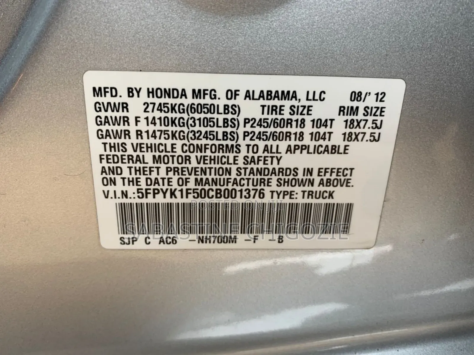 Honda Ridgeline RTS 4x4 Crew Cab 122 in. WB 2012 Silver