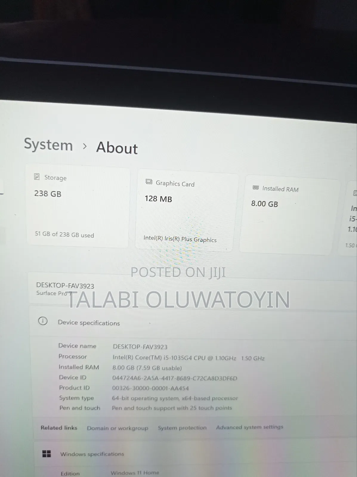 Laptop Microsoft Surface Pro 7 8GB Intel Core i5 SSD 256GB