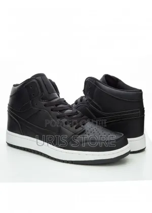 Black Ankle Top Leather Sneakers