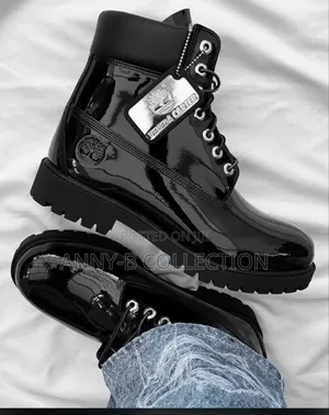 Luxury Black Faux Leather Timberland Boots