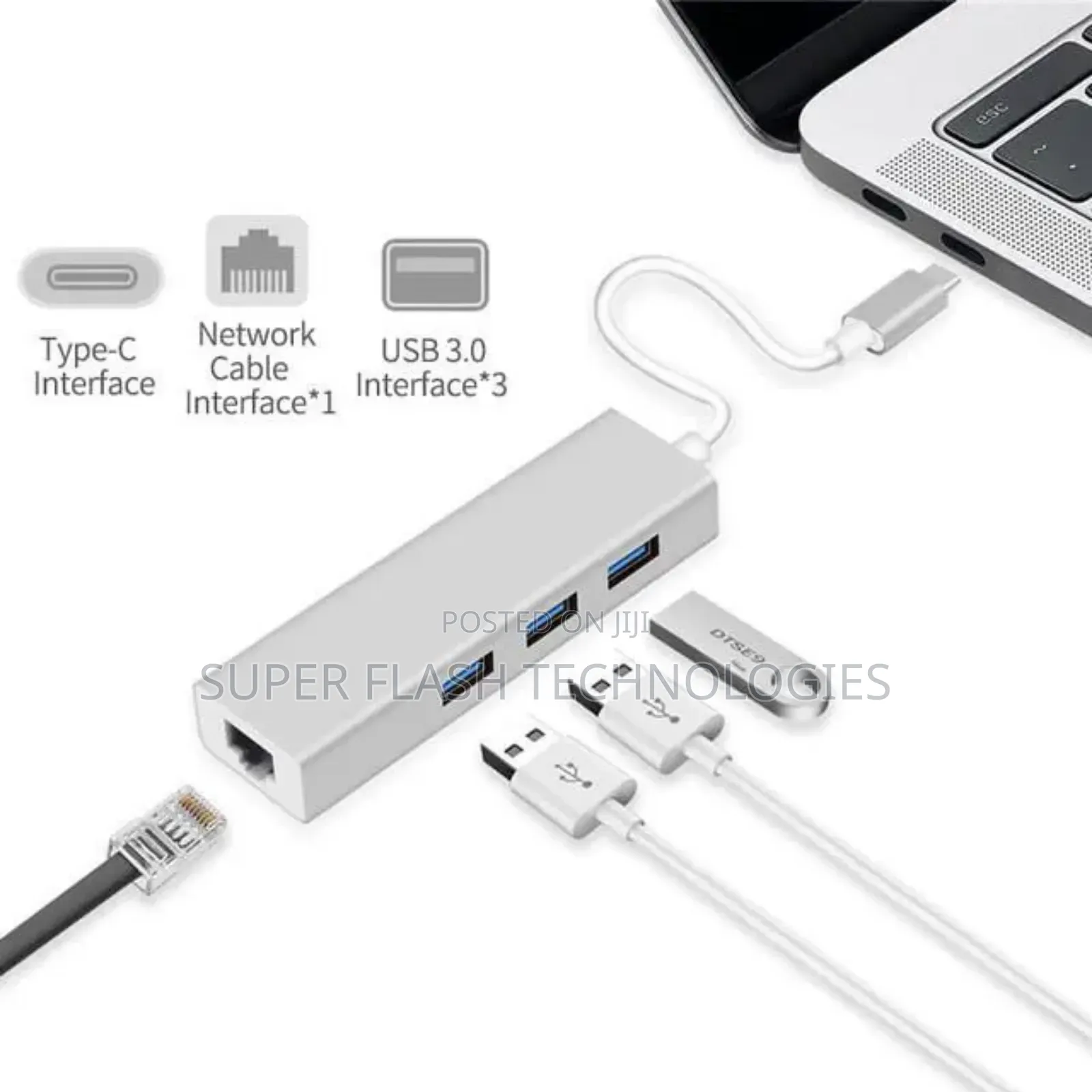 Usb-C to Ethernet Adapter With 3 Port Usb3.0