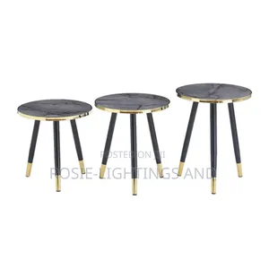 3 Set of Wooden Faux Marble Side Stools