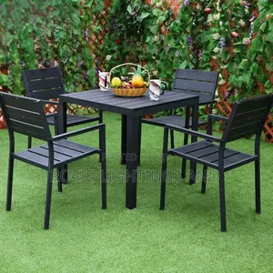 Outdoor Plastic Set of Plastic Wooden Metal Table and Chairs