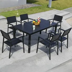 Outdoor Plastic Wood/ Metal Table and Chairs ( by 6 Seater)
