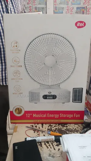 Itel 12 Inches Solar Rechargeable Music Fan With Panel
