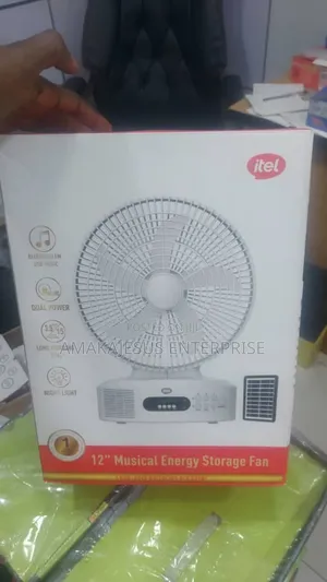 Itel 12 Inches Solar Rechargeable Music Fan With Panel