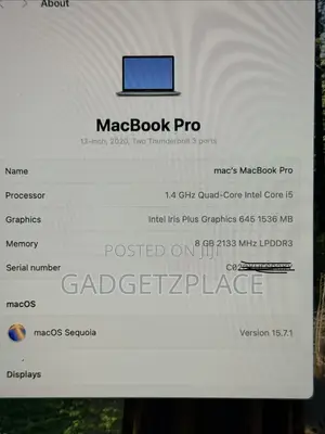 Laptop Apple MacBook Pro 2020 8GB Intel Core I5 SSD 256GB