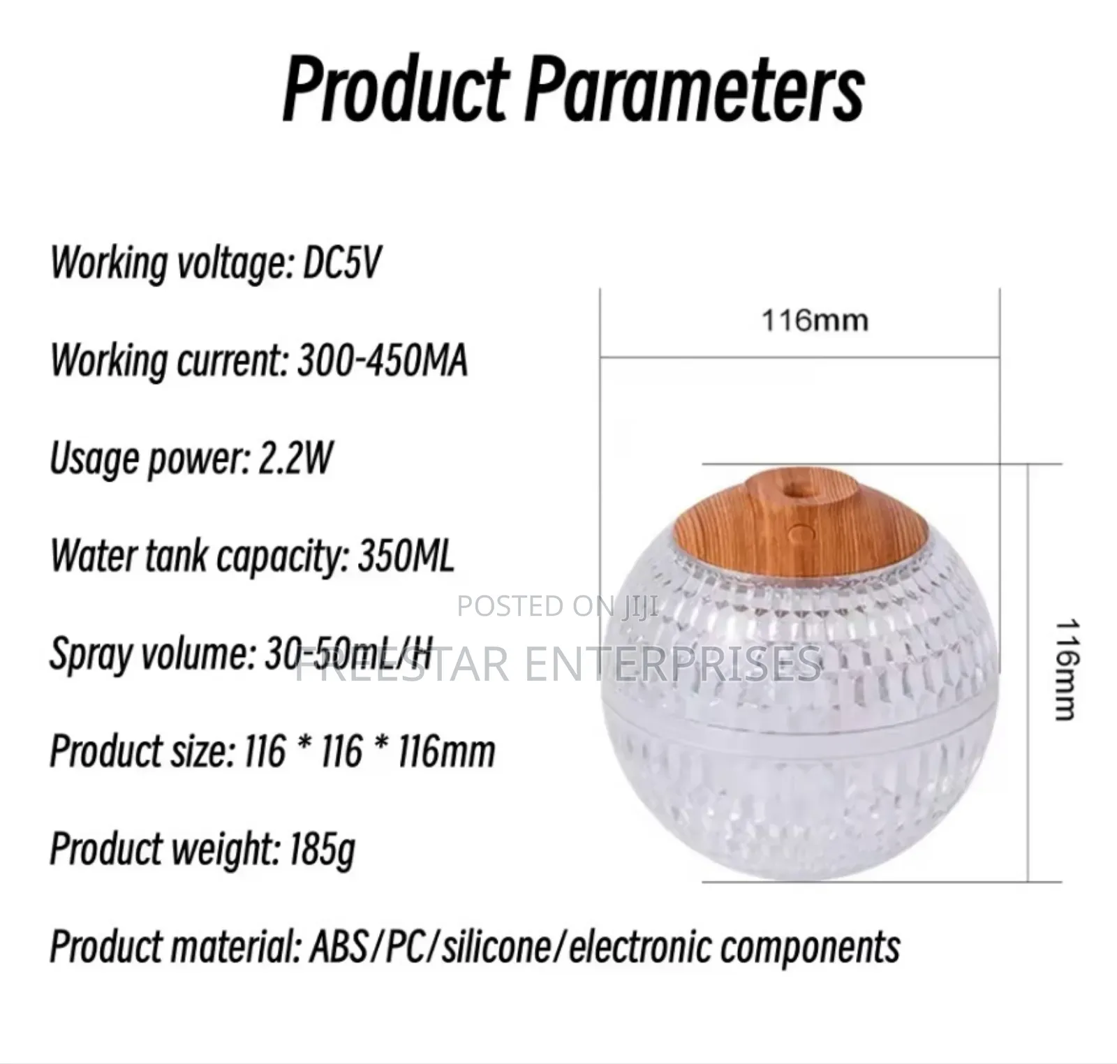 Crystal Ball Humidifier. Aroma Diffuser With RGB Colorful Light.