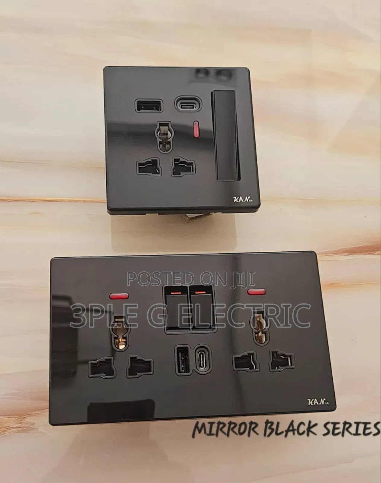 Usb and Type C Mirror Surface Black Switches and Sockets